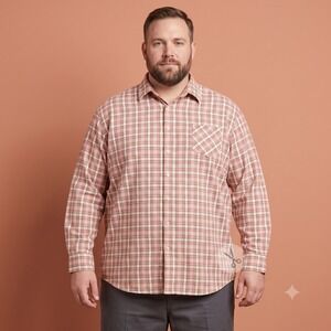 Big Rock Canyon Rugged Wear Plaid Button Down Shirt Men 3XL Orange‎ Tan EUC